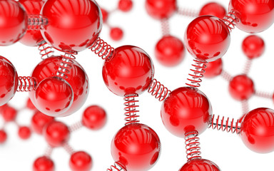 Red molecule and glass Coil Spring background 3d rendering