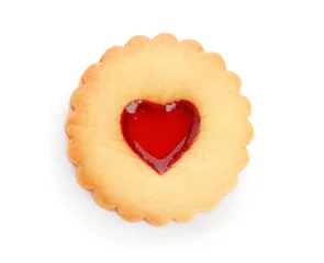 Foto op Canvas Traditional Christmas Linzer cookie with sweet jam on white background © New Africa