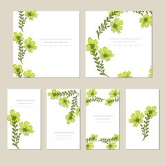Botanic card with wild flowers, leaves. Spring ornament concept. Floral poster, invite.