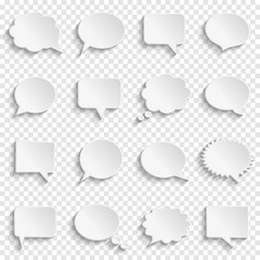 Blank empty white speech bubbles on transparent background