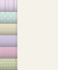 stack of colorful rolls rectangles with shadow with patterns in stripes and in a circle light cute set and a light blank strip for inscriptions on the right vector illustration background