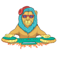 Hipster animal lion. Hand drawing Muzzle of lion