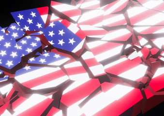 State collapse USA Flag 3d illustration