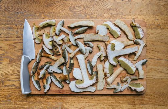 Boletus Mushrooms Cut Into Slices.
