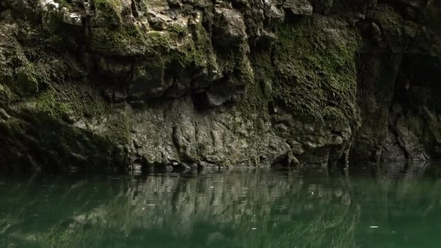 Wasser tropft von Steinw&auml;nden (Flu&szlig; Walchen bei Sylvensteinstausee - Schlucht)
