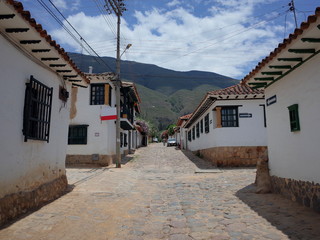 A traditional street in Villa de Leyva, Colombia