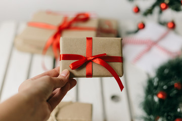 Woman holding a christmas present