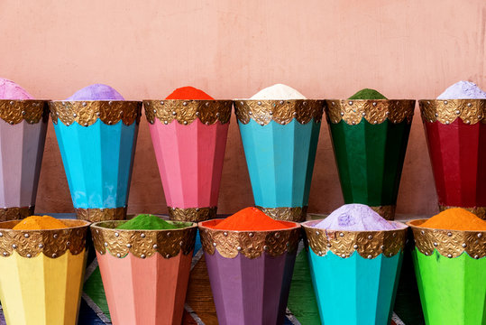 Colorful spices in Marrakech, Morocco