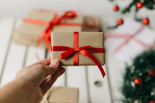 Woman holding a christmas present