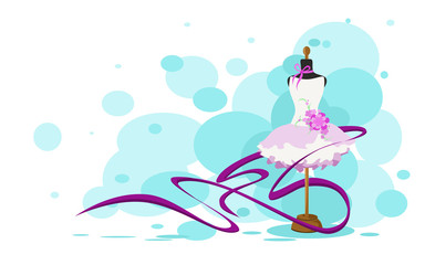 dummy for clothing in white and pink dress with flowers, vector