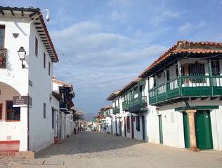 A traditional street in Villa de Leyva, Colombia