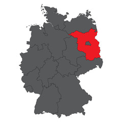 Brandenburg red on gray Germany map vector