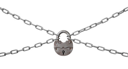 The padlock and chains. - Powered by Adobe