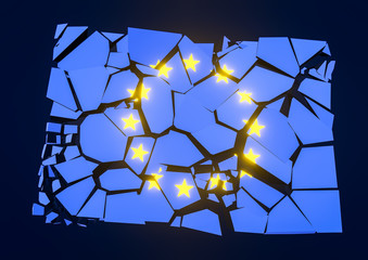 State collapse European Union Flag 3d illustration