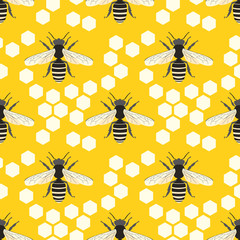 Bee vector seamless pattern.