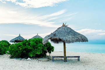 Travel and rest on the Maldives - paradise islands. Picnic island.