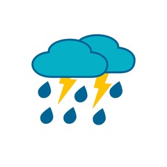 Flat icon clouds with storm and rain isolated on white background. Weather. Vector illustration.