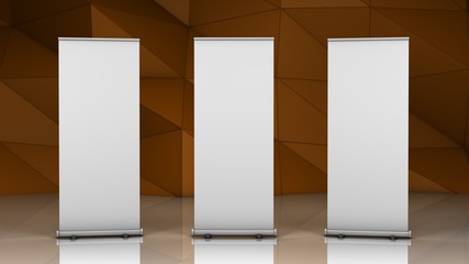 three blank roll-up banner with stylish abstract background
