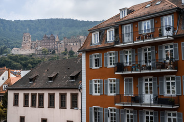 Heidelberg Castle behind houses