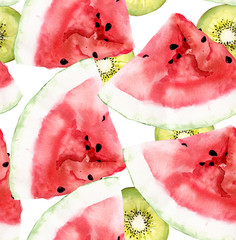 Hand drawn watercolor illustration seamless pattern watercolor kiwi repeated tropical exotic - 209133675