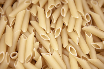 Macaroni horns laid out evenly. Photo with a little depth of field.