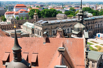 Dresden, Germany. Zwinger Palace and gallery of masters. Beautiful statues. Historic Heritage. A city for tourism and tourists. View of the Elba River. Nearby the Opera House.