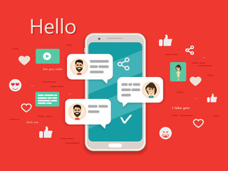 Man chatting with a woman on a smartphone