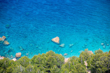 Blue ocean and rocky beach