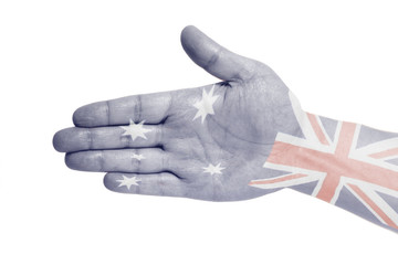 Man hand sign with Flag of Australia