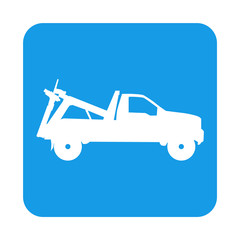 Icono plano camion de remolque en cuadrado azul