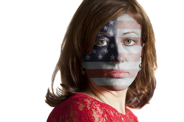 Woman face with painted USA flag