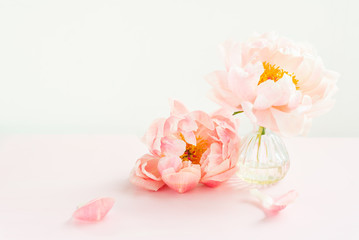 Obraz na płótnie Canvas Fresh bunch of pink peonies in a tiny vase