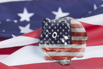 Piggy bank with USA flag