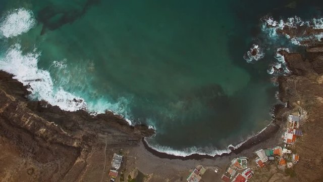 Aerial view of village Puertito de Molinos and his hidden beach in Fuerteventura.