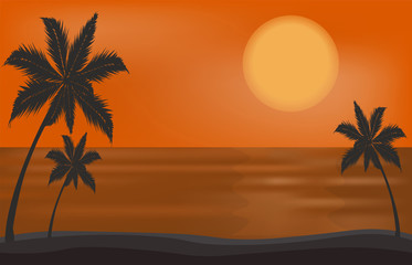 Fototapeta na wymiar vector beautiful sunset on the beach sea or ocean