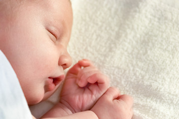 Newborn baby sleeping closeup.
