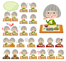 green shirt old women_Meal