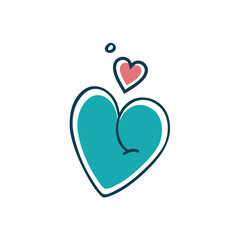 Two hearts - isolated items on white background. Cartoon style