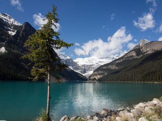 Blue waters of Lake Louise in summer, Banff National Park, Alberta, Canada