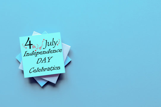 July 4th. Image of july 4 calendar on at blue background. Summer day. Empty space for text. Independence Day Celebration