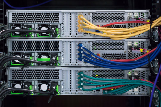 Back view of servers in a server room
