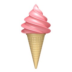 Soft serve pink ice cream 3D rendering illustration on white background