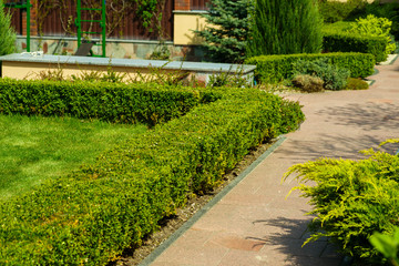 footpath of marble and granite on the street near the house