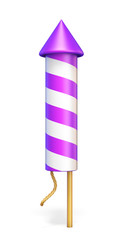 Purple stripped firework rocket 3D rendering illustration on white background