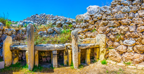 Ggantija neolithic temple at Xaghra, Gozo, Malta - obrazy, fototapety, plakaty