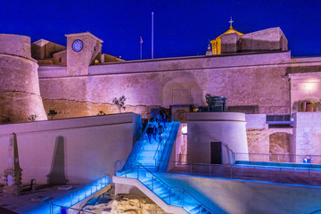 Night view of the Il-Kastell citadel in Victoria, Gozo, Malta