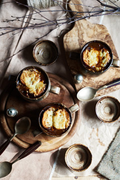 French onion soup with cheese crouton.