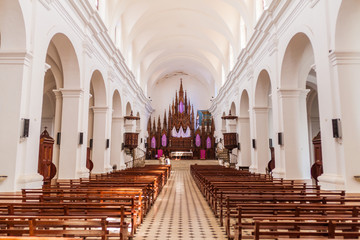 TRINIDAD, CUBA - FEB 8, 2016: Interior of Iglesia Parroquial de la Santisima Trinidad church in Trinidad, Cuba.