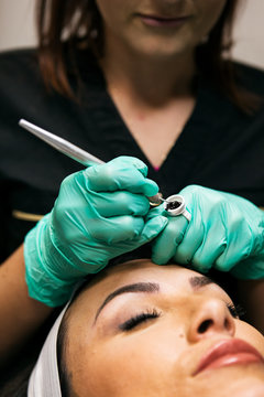 Spa: Female Undergoes Microblading Treatment Permanent Makeup