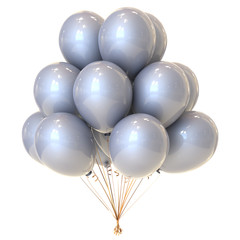 party balloon bunch white.  helium balloons birthday decoration festive glossy. holiday, anniversary celebrate greeting card. 3d rendering illustration